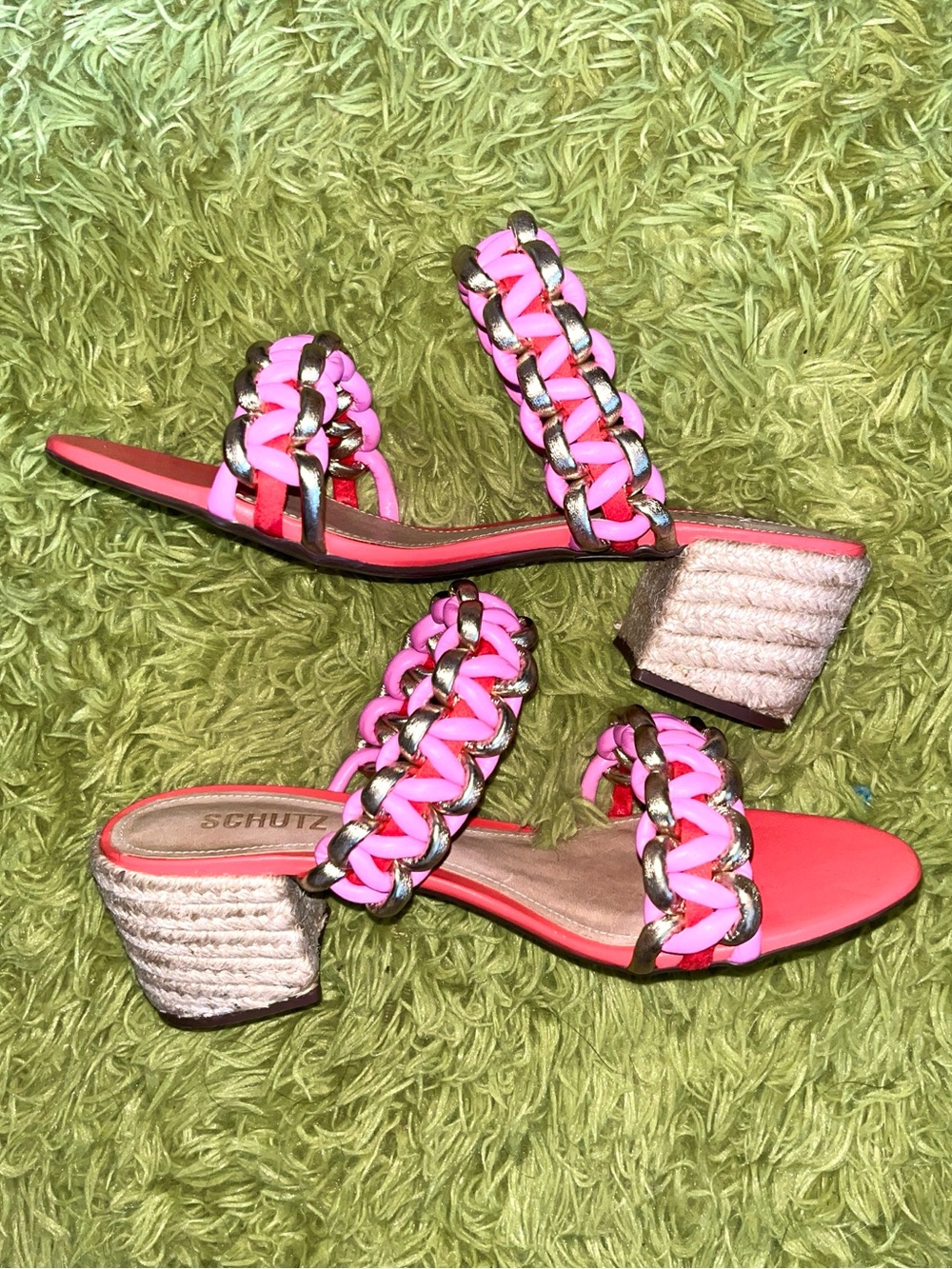 SCHUTZ Pink Braided Chain Espadrille Mule